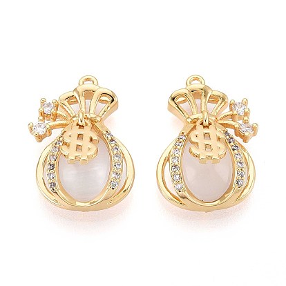 Латунные подвески с микропаве из прозрачных кубических цирконий кошачий глаз, пакет, без никеля 