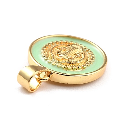 Brass Enamel Pendants, Cadmium Free & Lead Free, Long-lasting Plated, Flat Round, Real 18K Gold Plated