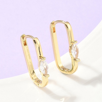 Прямоугольные серьги-кольца из латуни с микропаве из прозрачных кубических цирконий, стойки покрытие, долговечный, без кадмия и без свинца