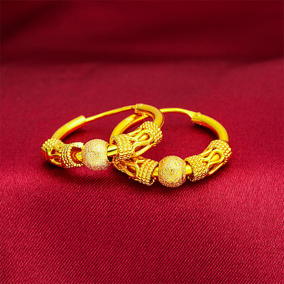 Серьги-кольца из латуни с круглыми бусинами-трубочками