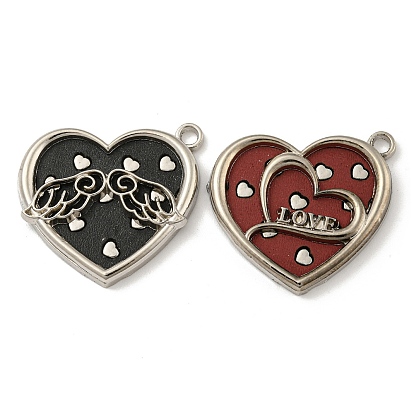 Alloy Pendants, with Imitation Leather, Platinum, Heart