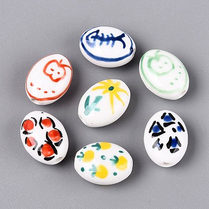 Handmade Porcelain Beads, Hand Painted, Famille Rose Porcelain, Oval