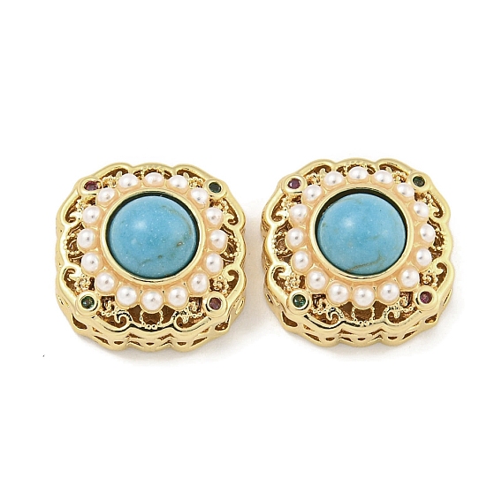 Плоские круглые многониточные звенья из латуни и АБС-пластика, искусственный жемчуг, синтетическая бирюза и цирконий