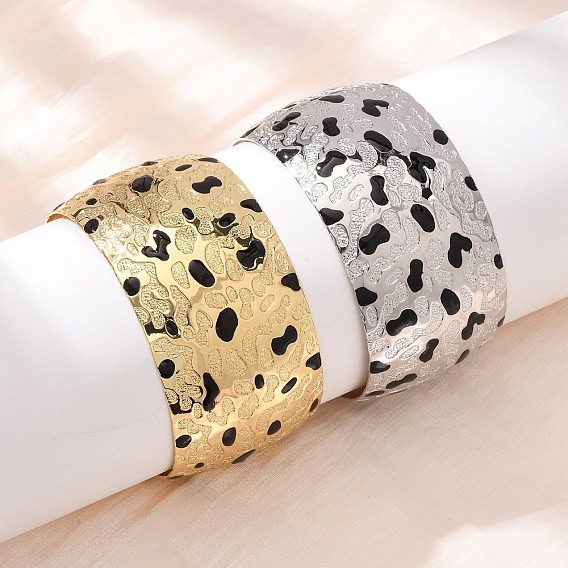 Браслеты-манжеты из кованой латуни с эмалью, широкие браслеты для женщин, леопардовым принтом, без кадмия и без свинца, долговечный, стойки покрытие