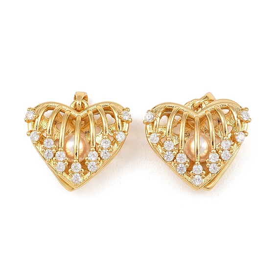 Подвески-медальоны из латуни с микропаве, прозрачные, кубические, полые прелести сердца