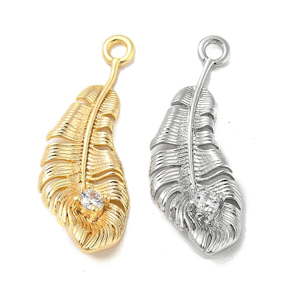 Латунный кулон со стеклом, прелести из перьев