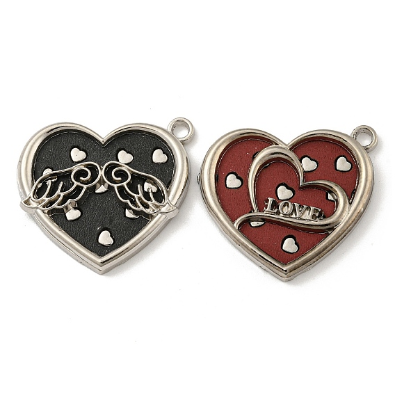 Alloy Pendants, with Imitation Leather, Platinum, Heart