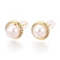 Полукруглые серьги-гвоздики из латуни с микропаве из прозрачных кубических цирконий, с натуральным жемчугом и 925 булавками из стерлингового серебра, долговечный