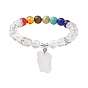 Raw Rough Gemstone Charm Bracelets, Chakra 8mm Round Gems Beaded Stretch Bracelets for Women Men