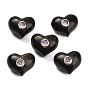 Natural Obsidian Beads, Heart, with Brass Pave Cubic Zirconia Findings, Golden