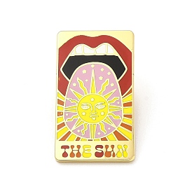 The Sun with Lip Enamel Pins, Golden Alloy Rectangle Badge for Backpack Clothes