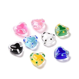 Glass Heart Beads, with Enamel, Bead in Bead