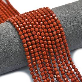 Натуральные красные яшмы бусы пряди, энергетическая призматическая огранка с двойными концами бусины, граненые двухконусные