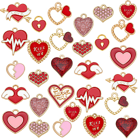120 шт 15 стили подвески из сплава эмали, золотые, сердце