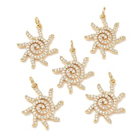 SHEGRACE Brass Micro Pave Clear Cubic Zirconia Pendants, Sun Charms, Cadmium Free & Nickel Free & Lead Free