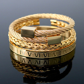 Stainless Steel Hex Square Head Roman Numeral Bracelet Braided Bracelet Men's Gold Titanium Steel Bracelet Bracelet
