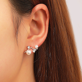 Geometric Pearl Earrings - Minimalist, Zircon Twig Ear Cuff, Creative Ear Jewelry for Women.