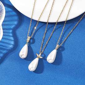 Кулон из белой жемчужины в форме капли 304 цепочка из нержавеющей стали для женщин