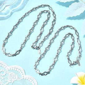 2Pcs 2 Styles 304 Stainless Steel Cross Link Chain Necklaces Set for Couple, Non-Tarnish