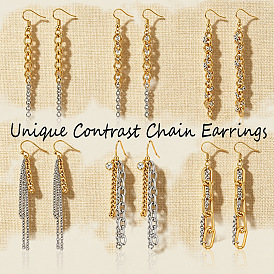 304 Stainless Steel Long Link Chain Dangle Earrings, Tassel Earrings