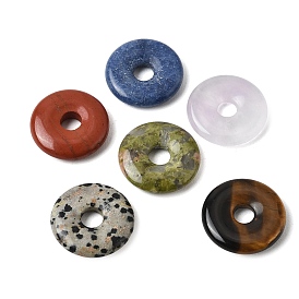 Natural Mixed Stone Peace Donut Pendants, Pi Disc Charms, Mixed Dyed and Undyed