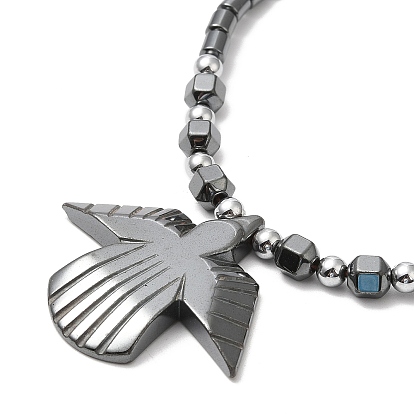 Synthetic Non-magnetic Hematite Angel Pendant Necklace with Beaded Chains