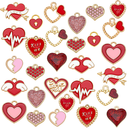 120 шт 15 стили подвески из сплава эмали, золотые, сердце