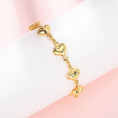 Браслеты из латунной цепочки для женщин, сердце, долговечный, стойки покрытие, без кадмия и без свинца