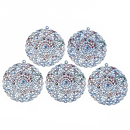 430 Stainless Steel Pendants, Spray Painted, Etched Metal Embellishments, Flower Pattern, Flat Round