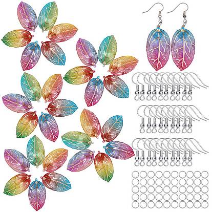 DIY Earring Making Kits, with 30PCS Rainbow Color Resin Leaf Pendants, Brass Jump Rings & Earring Hooks