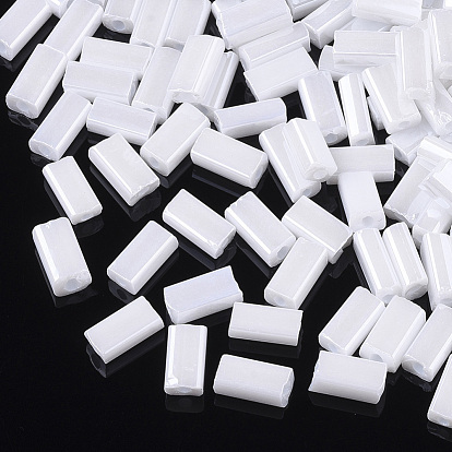 Glass Seed Beads, Opaque Colours Lustered, Round Hole, Flat Rectangle