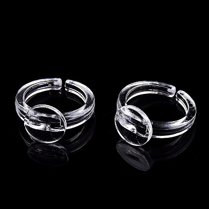 Transparent Acrylic Open Cuff Ring Components, Flat Round Ring Settings for Kids