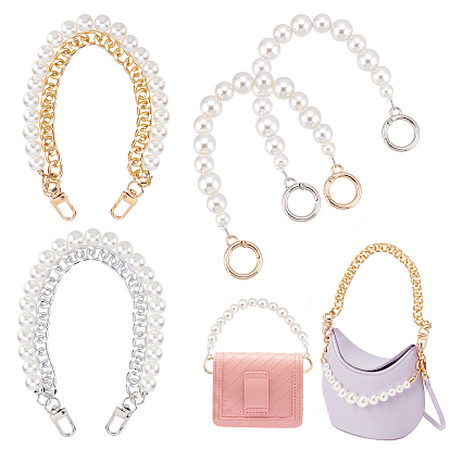 4Pcs 4 Style Acrylic & ABS Plastic Imitation Pearl Beaded Bag Straps, with Aluminum Chain, Alloy Clasps, for Bag Replacement Accessories
