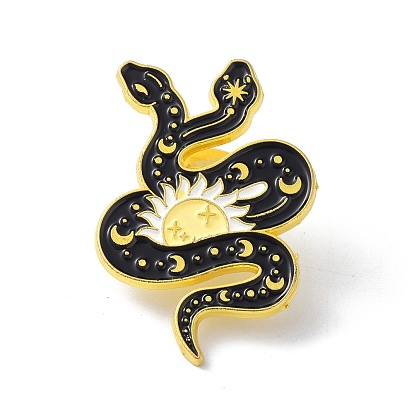 Snake with Sun Black Art Cool Enamel Pin, Alloy Enamel Brooch for Backpacks Clothes, Golden