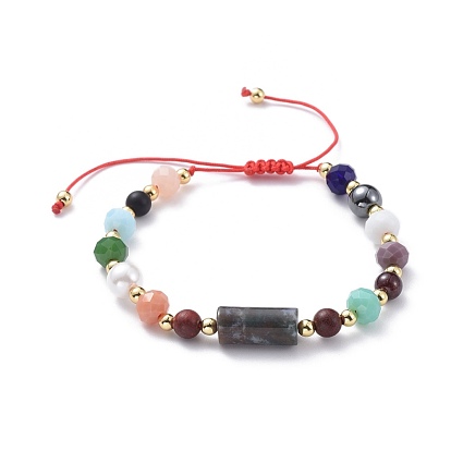 Pulseras de cuentas trenzadas de piedras preciosas naturales ajustables, con hilo de nylon, Cuentas de madera, cuentas de piedras preciosas, cuentas de cristal y perlas de latón