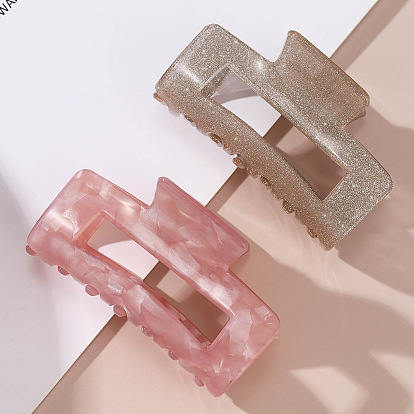 Simple and high-end, exquisite and sweet onion pink hollow square shark clip headband hair accessory