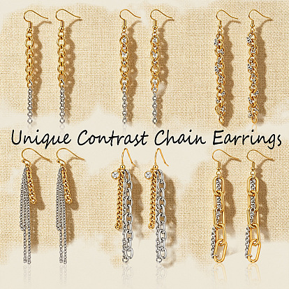 304 Stainless Steel Long Link Chain Dangle Earrings, Tassel Earrings