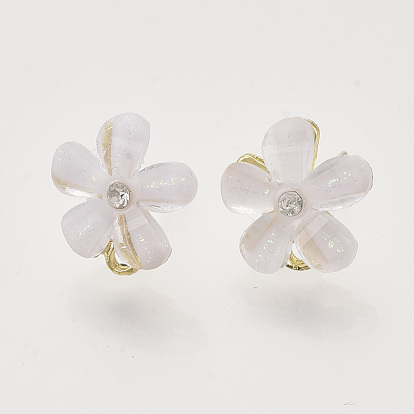 Legierung Strass Ohrstecker Erkenntnisse, mit Acryl, roher (nicht beschichteter) Stift und Schlaufe, Blume, golden