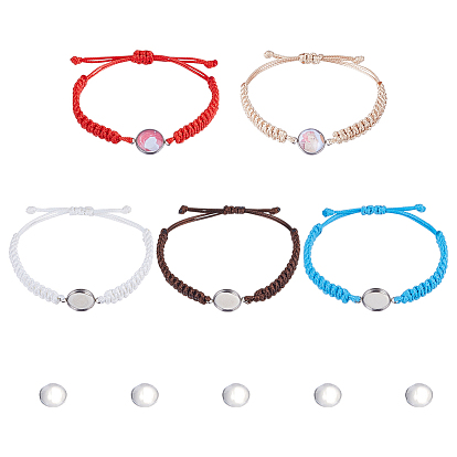 5шт. изготовление браслетов из вощеного полиэфирного шнура, со стеклянными кабошонами 