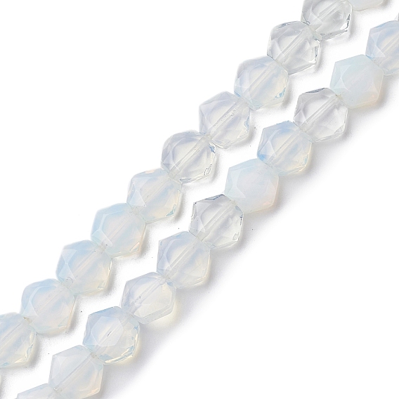 Perles opalite brins, coupe hexagonale facettée, hexagone