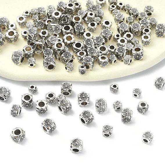 Сплавочные овальные бусины тибетского стиля , без кадмия и без свинца, куб с цветочным узором