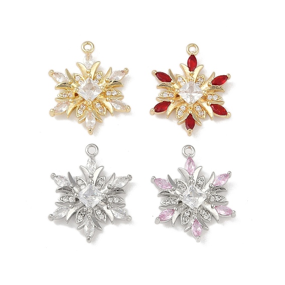 Рождественские тематические латунные подвески с микропаве и кубическим цирконием, без кадмия, без никеля и без свинца, снежинка