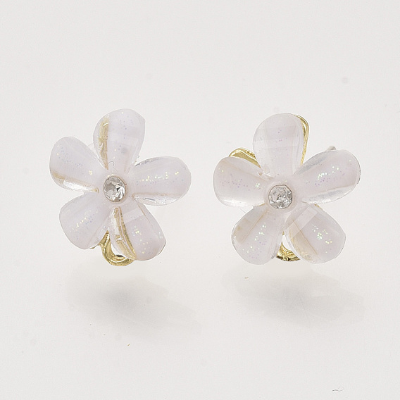Alloy Rhinestone Stud Earring Findings, with Acrylic, Raw(Unplated) Pin and Loop, Flower, Golden
