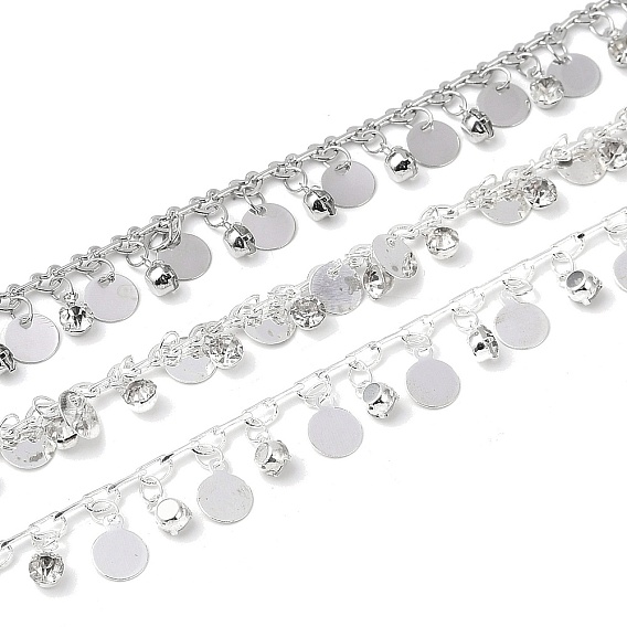 Цепочки ручной работы из латуни и страз, для ожерелья браслеты решений, долговечный, пайки, с катушкой, плоско-круглые