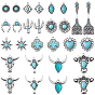 30шт 15 стили подвески из синтетической бирюзы, со сплавочной фурнитурой, кактус «голова коровы» с двойным рогом, разнообразные
