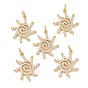 SHEGRACE Brass Micro Pave Clear Cubic Zirconia Pendants, Sun Charms, Cadmium Free & Nickel Free & Lead Free