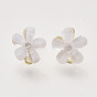 Alloy Rhinestone Stud Earring Findings, with Acrylic, Raw(Unplated) Pin and Loop, Flower, Golden