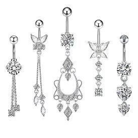 Латунные прозрачные кубические цирконии изогнутые штанги подвески кольца для живота