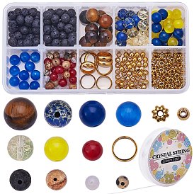 DIY Bracelets Making, with Natural/Synthetic Gemstone Beads and Glass Bead, Iron Bead Spacers and Brass Bead Frames