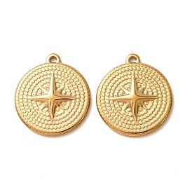 304 Stainless Steel Pendants, Flat Round with Star Charms, Ion Plating(IP)